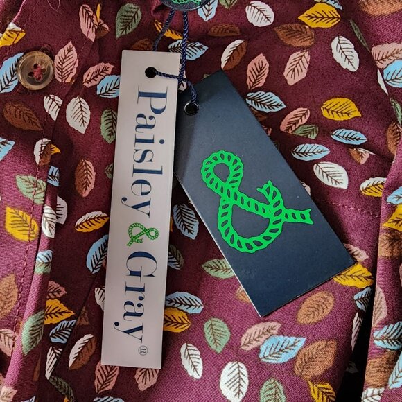NEW Paisley & Gray Mens Large 17 Shirt Slim Fit Winery Leaf Pattern Button - Picture 8 of 11